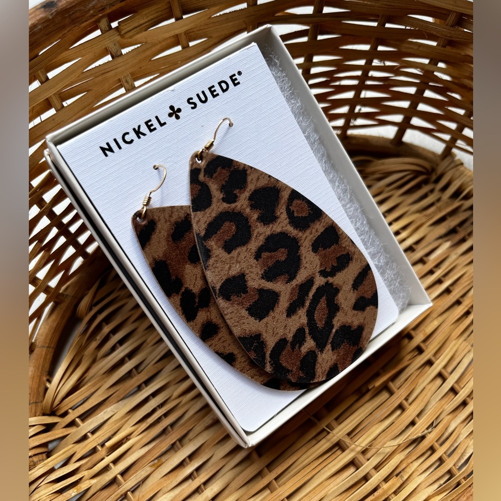 Nickel + Suede Large Leopard Tear Drops